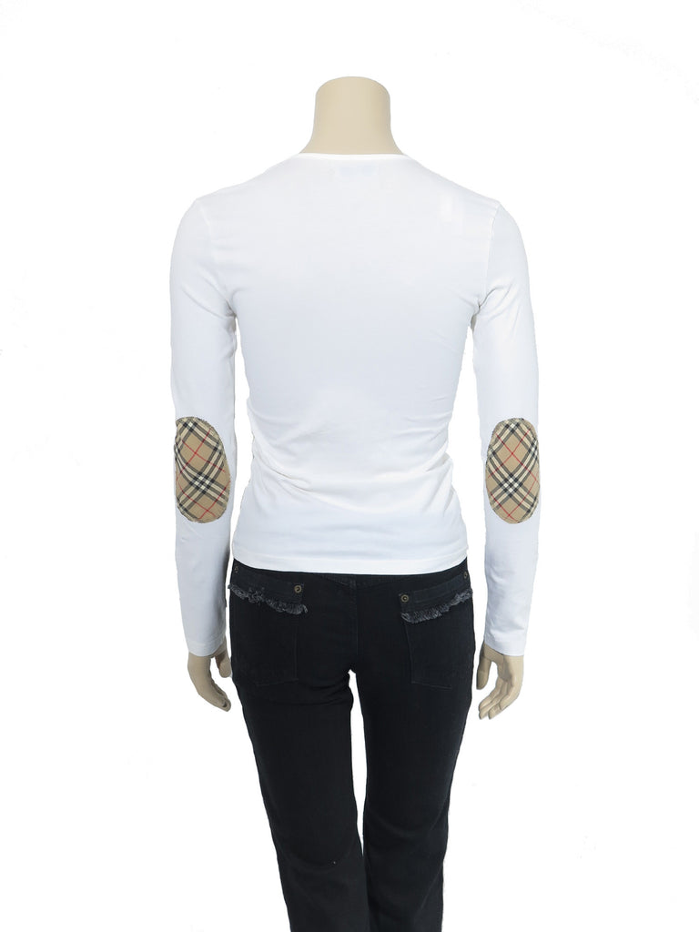 Burberry Check Elbow Stretch-Cotton Top