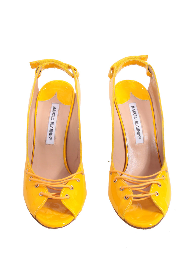 Manolo Blahnik Laced-Up Patent Sandals