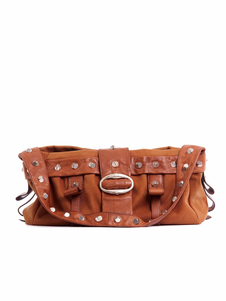 Saint Laurent Canvas Studded Shoulder Bag