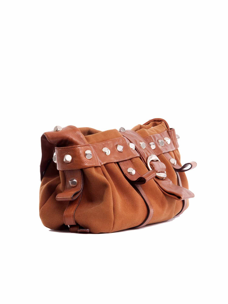 Saint Laurent Canvas Studded Shoulder Bag