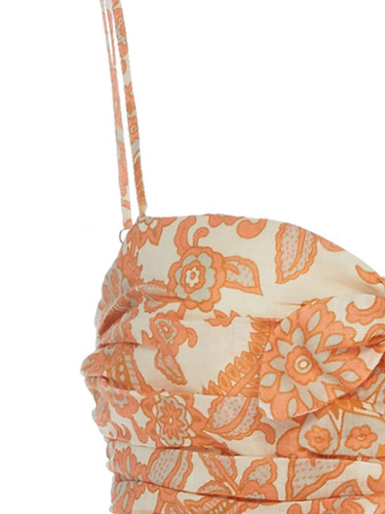 Peggy Bow-Detailed Printed Linen Dress