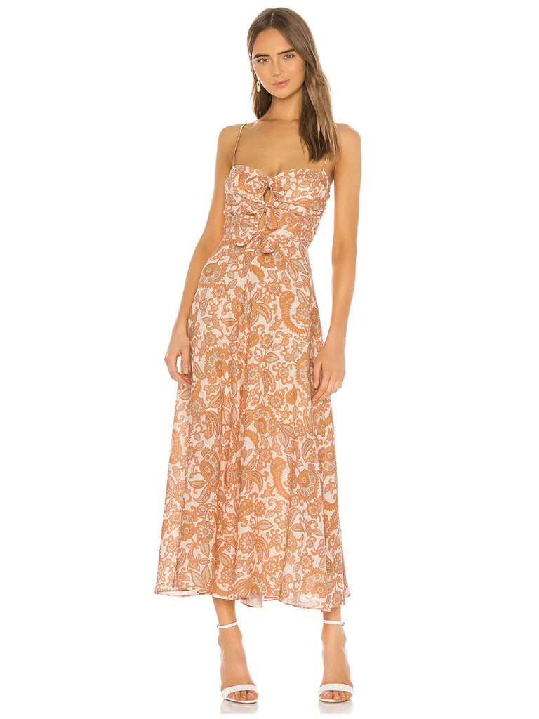 Peggy Bow-Detailed Printed Linen Dress