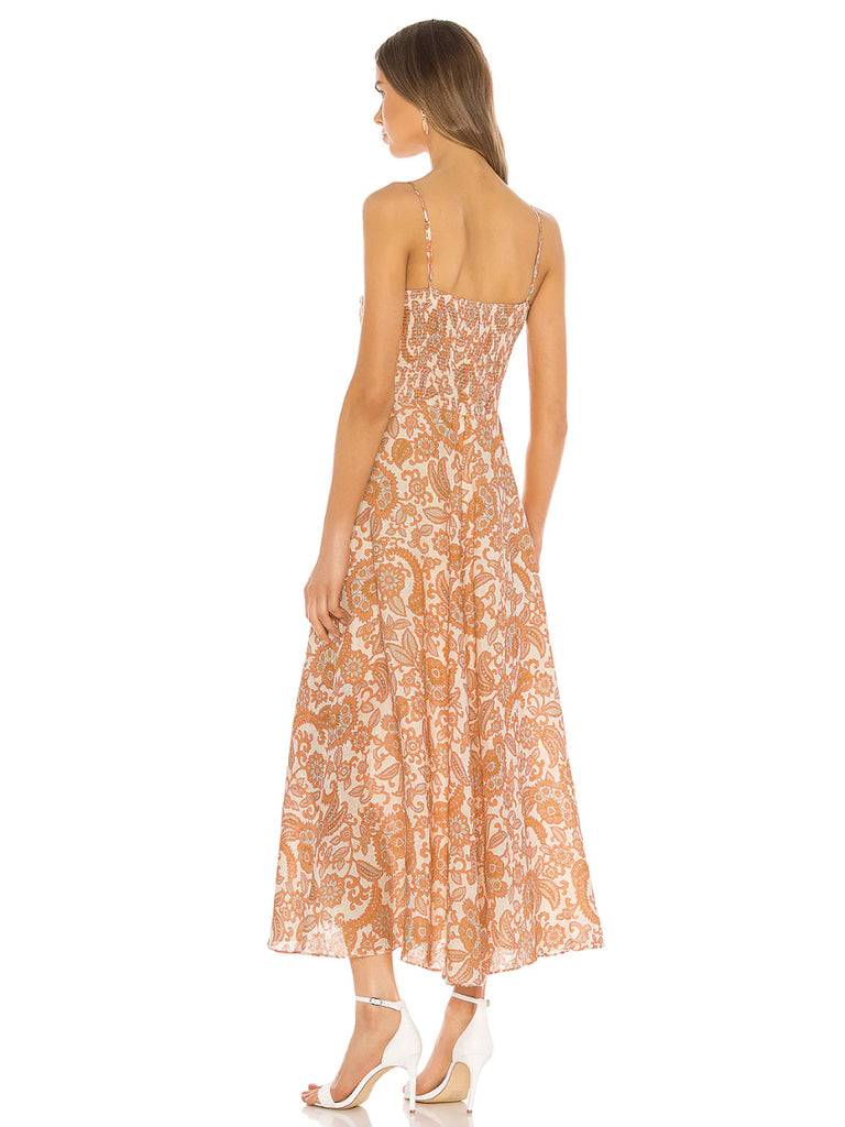 Peggy Bow-Detailed Printed Linen Dress