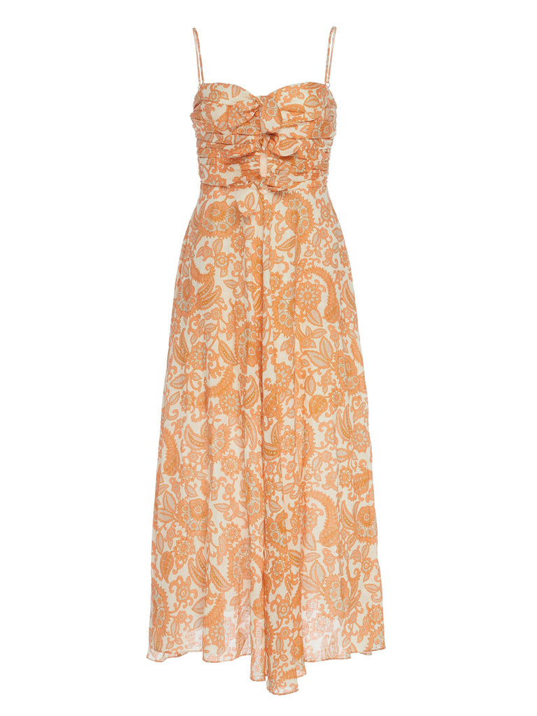 Peggy Bow-Detailed Printed Linen Dress