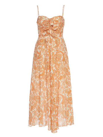 Peggy Bow-Detailed Printed Linen Dress