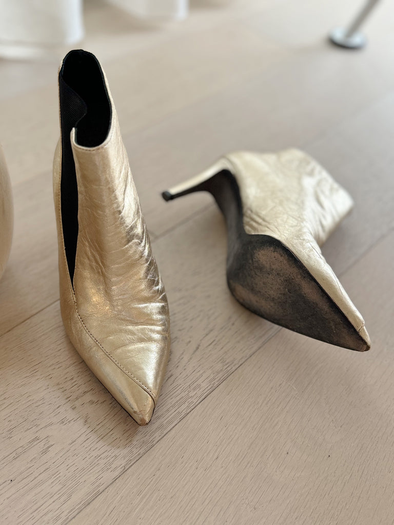 Metallic Leather Pointed Booties