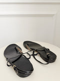 Leather Web Chain Detail Flat Sandals