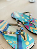 Printed Jewel Flip Flops