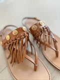Leather Fringe Trimmed Flat Sandals