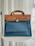Blue Toile Canvas & Tan Leather Herbag 31 with pouch
