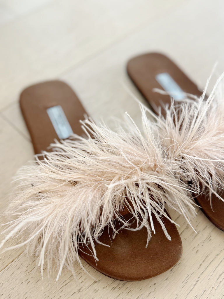 Ostrich Feather Flat Sandals
