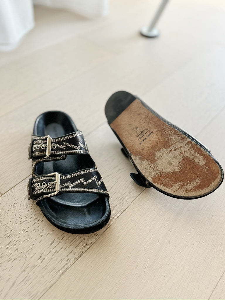 Embroidered Leather Lennyo Flat Sandals