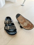 Embroidered Leather Lennyo Flat Sandals