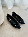 Suede Pearl Detail Ballet Flats