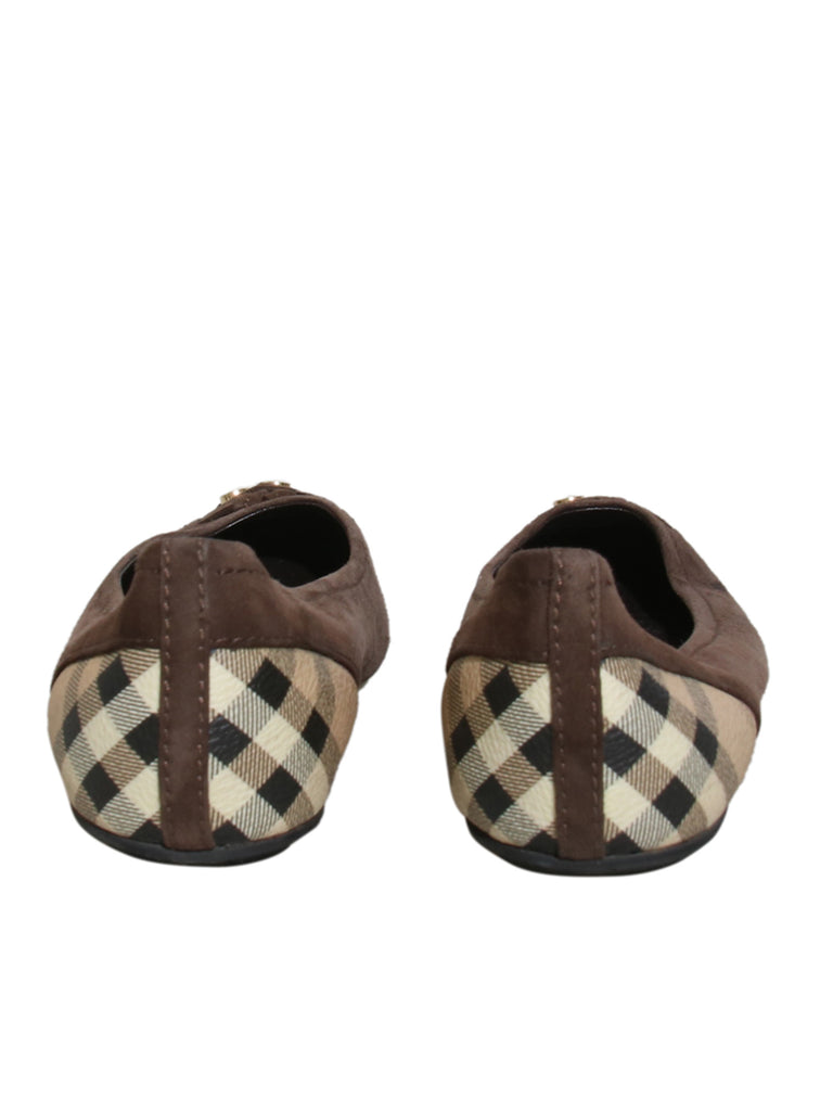 Suede Check Detail Ballet Flats