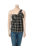 Vintage One-Shoulder Plaid Print Top
