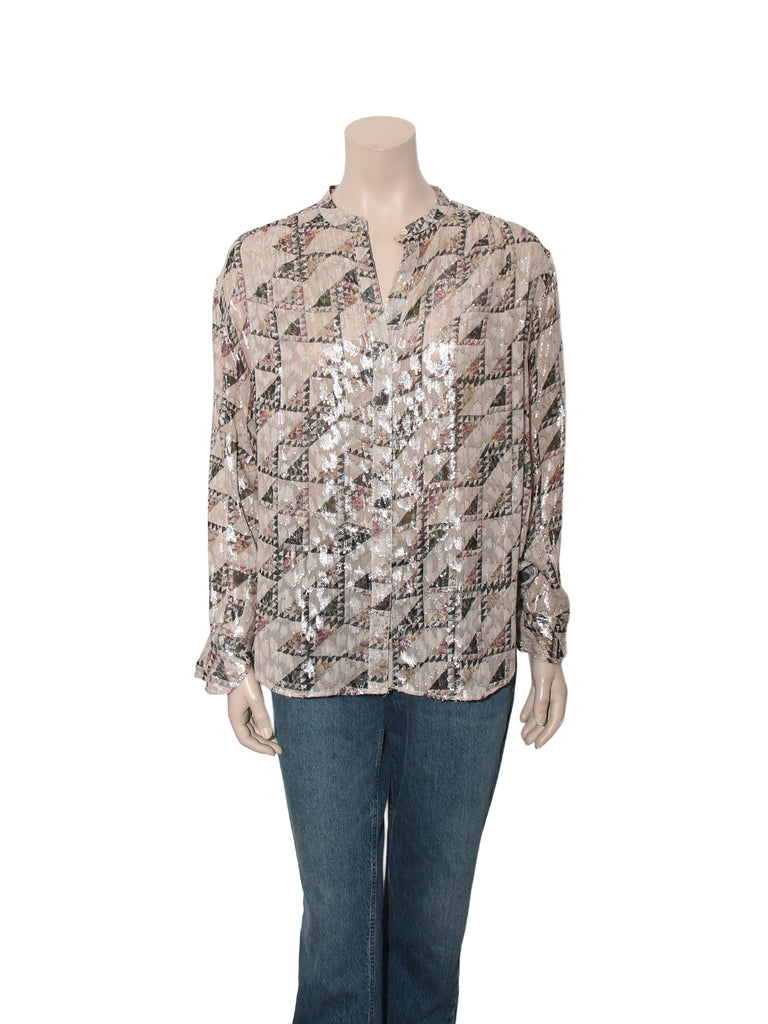 Metallic Printed Button Down Shirt