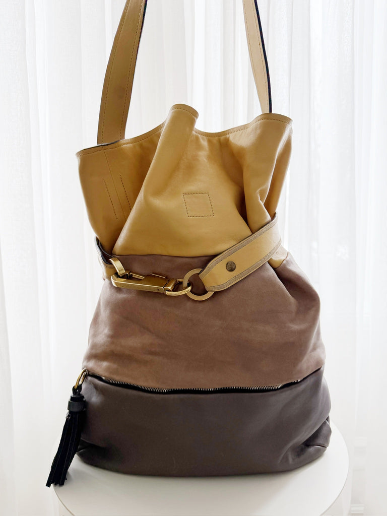 Leather Color Block Tote