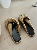 Padded Leather Slide Flat Sandals