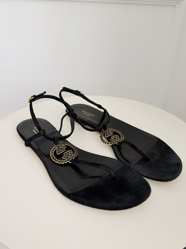 GG Logo Suede Flat Sandals