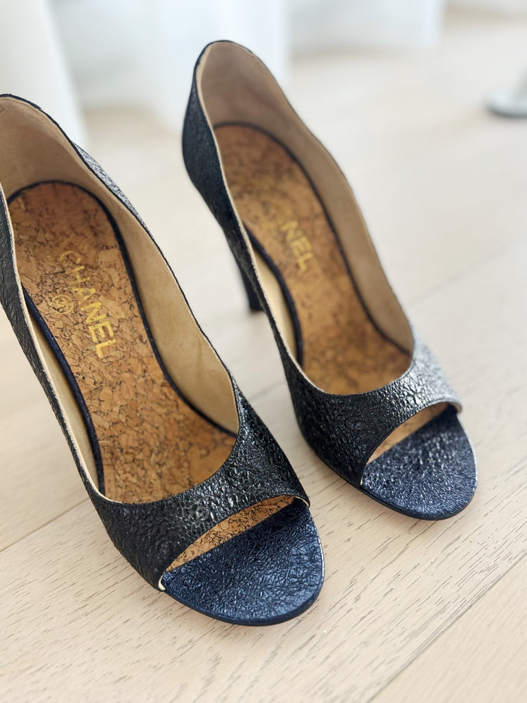 Peep-Toe Leather Heels