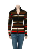 Striped Ribbed Zip Up Sweater