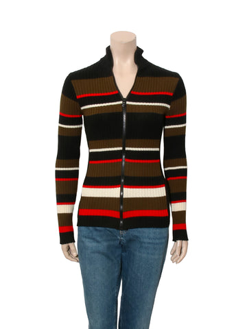 Striped Ribbed Zip Up Sweater