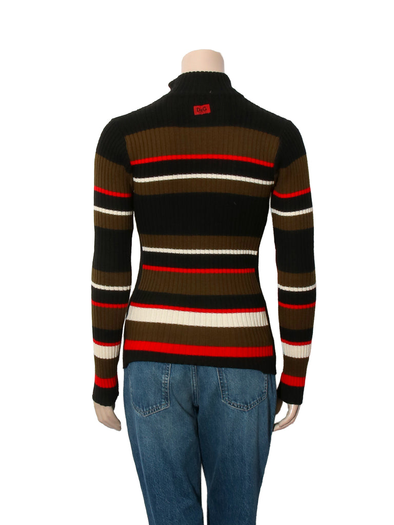 Striped Ribbed Zip Up Sweater
