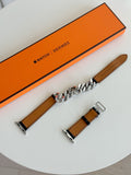 Apple Watch Gourmette Double Tour Steel and Leather Watch Strap