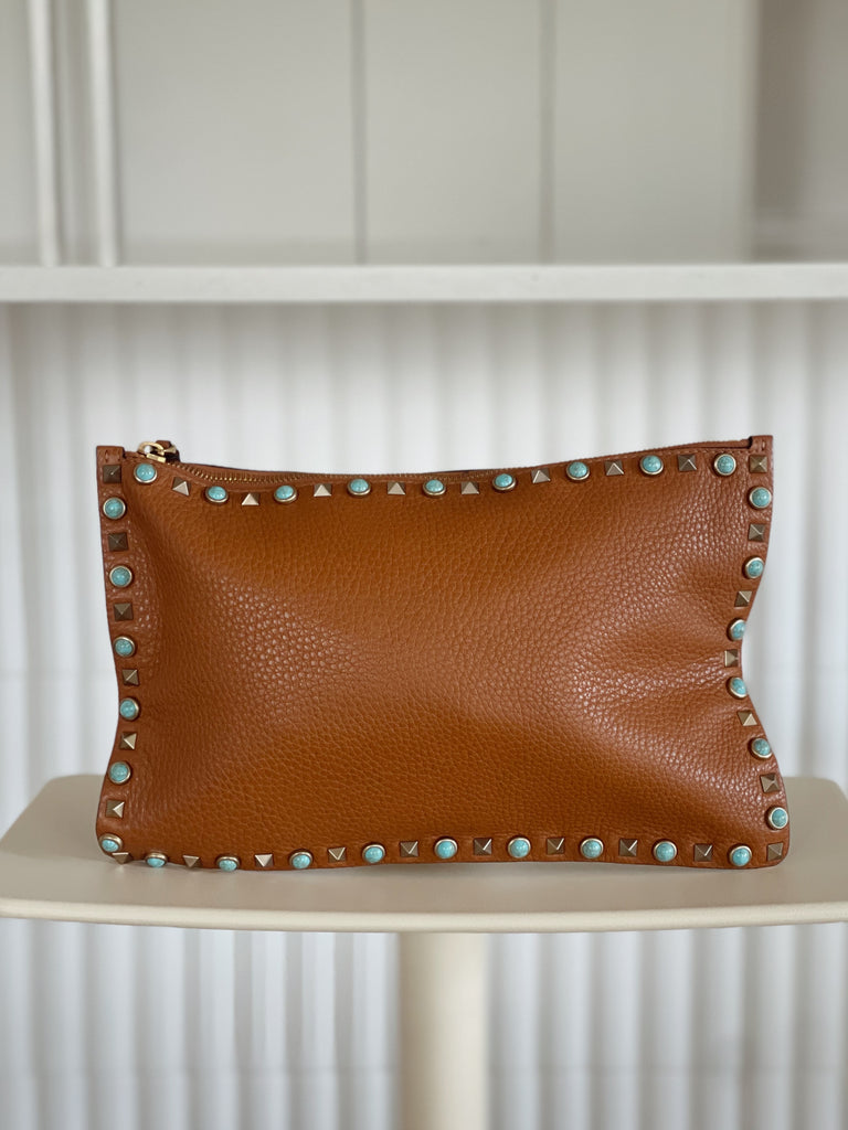 Leather Studded Clutch Bag