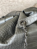 Metallic Calfskin Crocodile Embossed Large Backpack