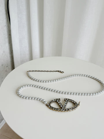 Pearl Embellished Chain Belt