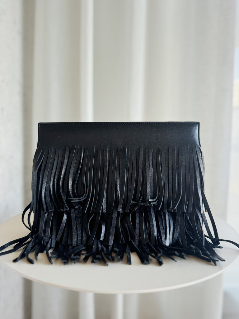 Leather Fringe Clutch Bag