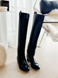 Flat Leather Knee High Boots