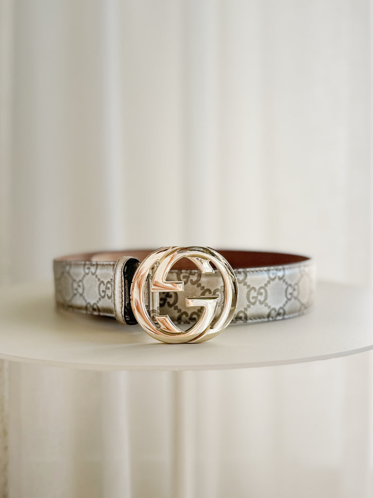 Metallic Embossed Leather GG Belt