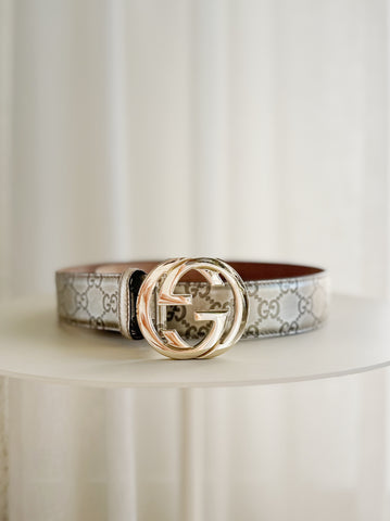 Metallic Embossed Leather GG Belt