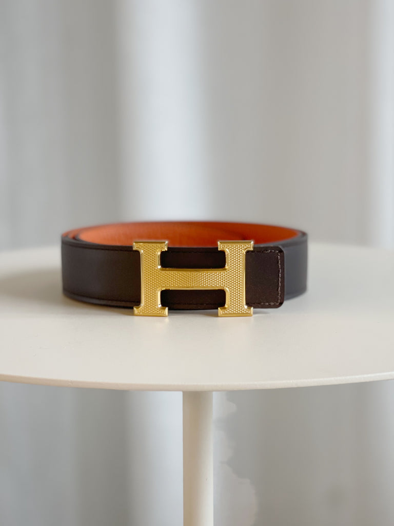 H Guillochee belt buckle & Reversible leather strap