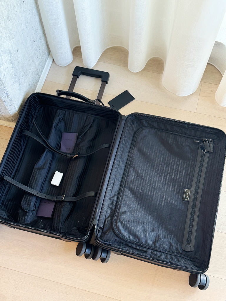 Nylon and Saffiano leather trolley on wheels