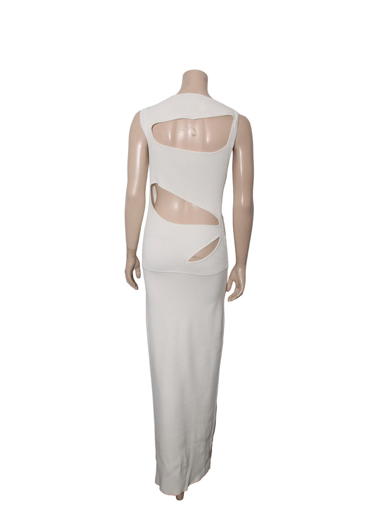 Cutout ribbed-knit paneled maxi dress