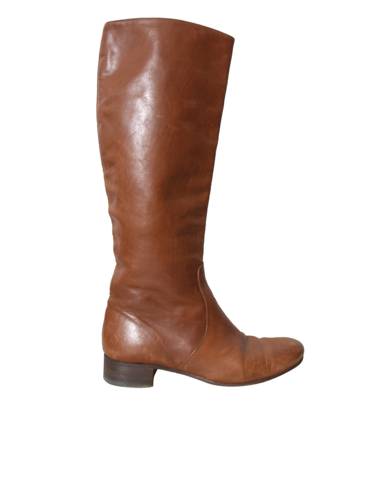 Leather Round Toe Knee High Boots