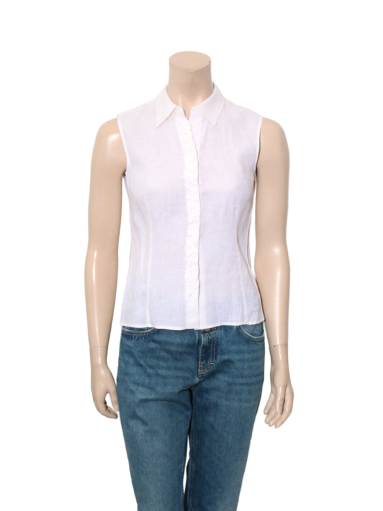 Sleeveless Linen Button Down Top