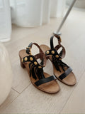 Fringe Trimmed Low Heel Sandals
