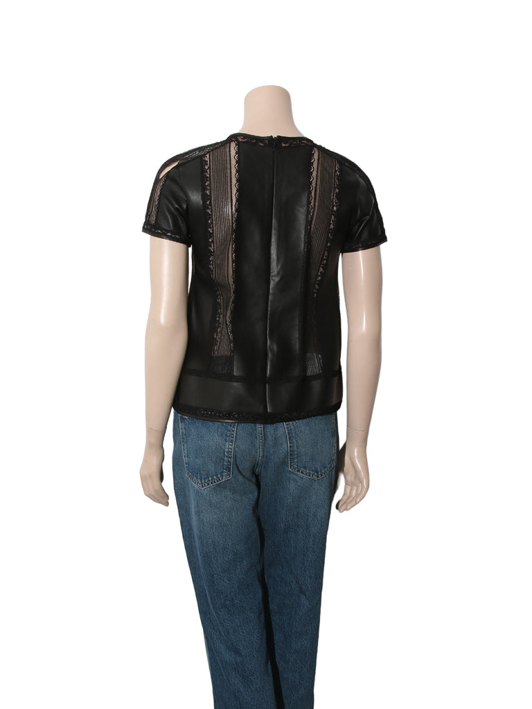 Faux Leather Lace Trim Top