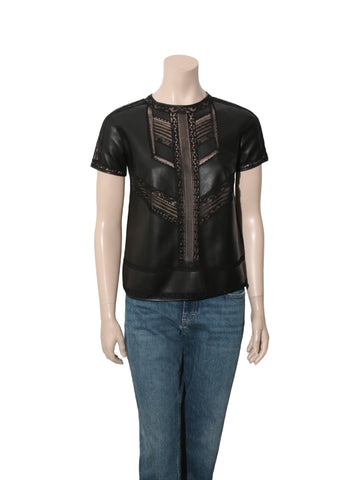 Faux Leather Lace Trim Top
