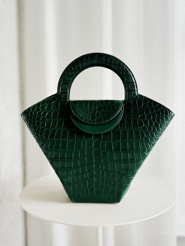 Crocodile Embossed Doll Top Handle Bag