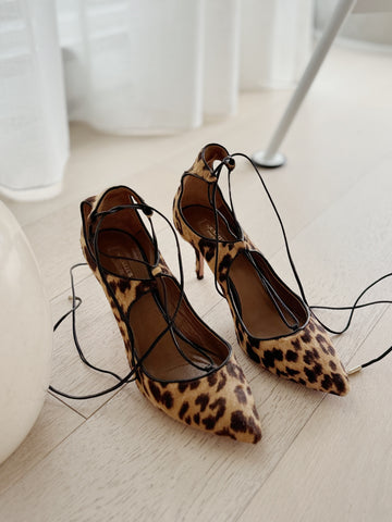 Lace Up Ponyhair Pumps