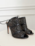 Leather Mesh Cut Out Heels