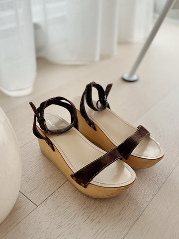 Suede Wood Wedge Sandals