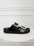 Leather Crystal Embellished Slides