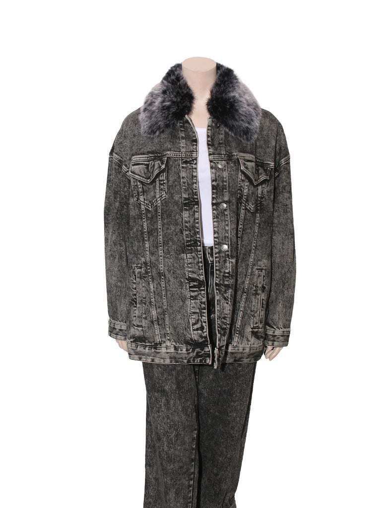 Oversize Acid Wash Denim Jacket with Matching Jeans Set